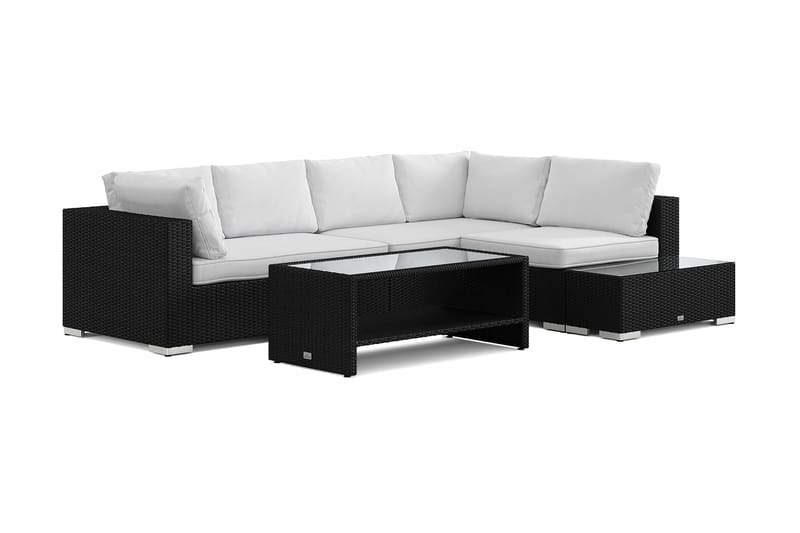 Bahamas ulkosohva 5-hengen, käännettävä divaaniosa, avoin pääty ja pöytä hyllyllä, Musta