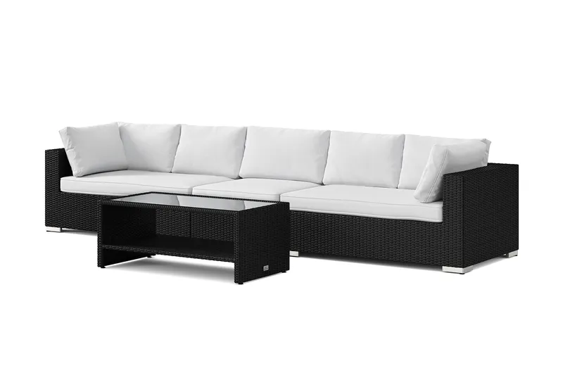Bahamas ulkosohva 5-hengen, pöytä ja hylly - Musta - Puutarhakalusteet - Terassiryhmät - Oleskeluryhmät