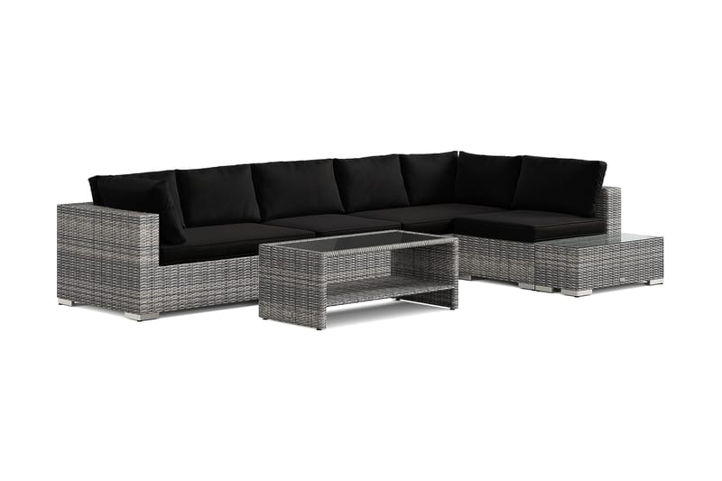 Bahamas ulkosohva 6-hengen, käännettävä divaaniosa, avoin pääty ja pöytä hyllyllä, Harmaa