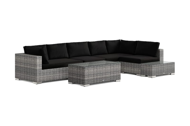 Bahamas ulkosohva 6-hengen, käännettävä divaaniosa, avoin pääty ja pöytä - Harmaa - Puutarhakalusteet - Terassiryhmät - Oleskeluryhmät