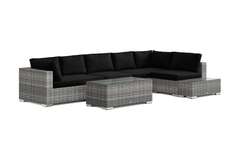 Bahamas ulkosohva 6-hengen, käännettävä divaaniosa, avoin pääty ja pöytä, Harmaa