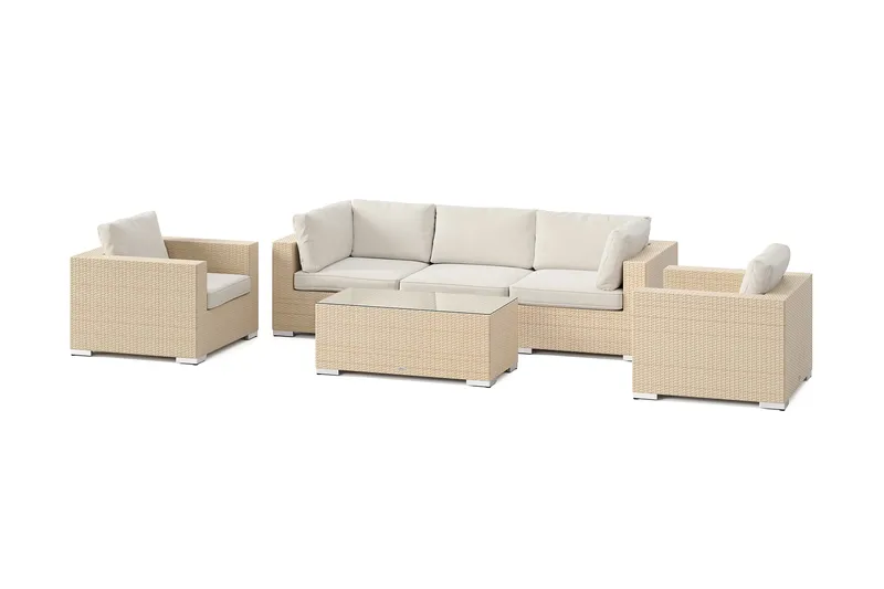 Bahamas ulkosohvaryhmä 5-hengen, kaksi nojatuolia ja pöytä, Hiekka
