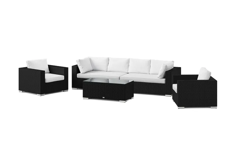 Bahamas ulkosohvaryhmä 6-hengen, kaksi nojatuolia ja pöytä, Musta