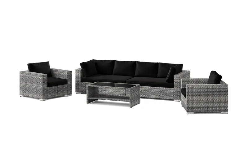 Bahamas ulkosohvaryhmä 6-hengen, kaksi nojatuolia ja pöytä hyllyllä, Harmaa