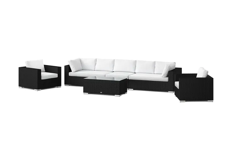 Bahamas ulkosohvaryhmä 7-hengen, kaksi nojatuolia ja pöytä - Musta - Puutarhakalusteet - Terassiryhmät - Oleskeluryhmät