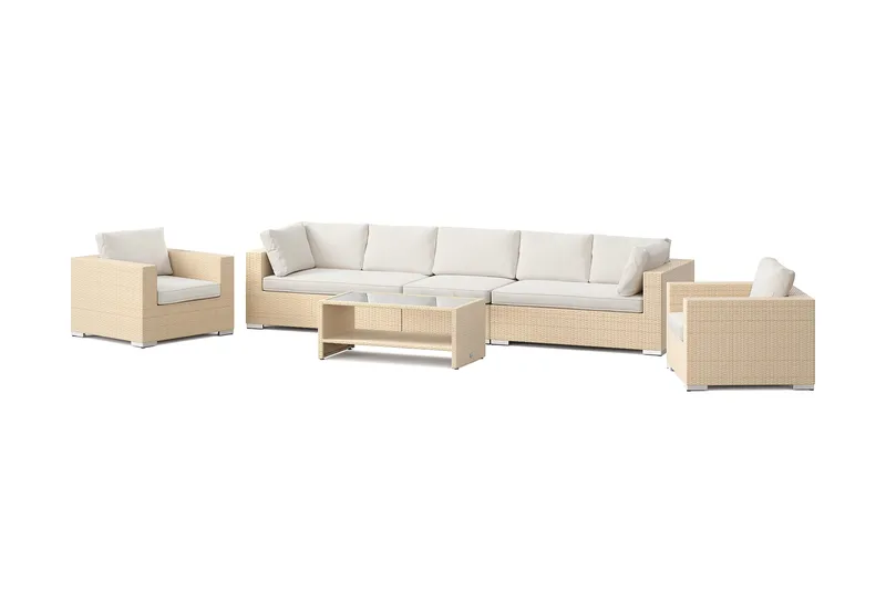 Bahamas ulkosohvaryhmä 7-hengen, kaksi nojatuolia ja pöytä hyllyllä, Hiekka