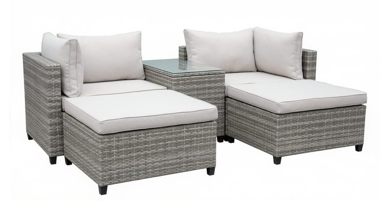 Dramilo lounge-ryhmä polyrottinkia, pöytä ja pehmusteet - Beige - Puutarhakalusteet - Terassiryhmät - Sohvaryhmät ulos