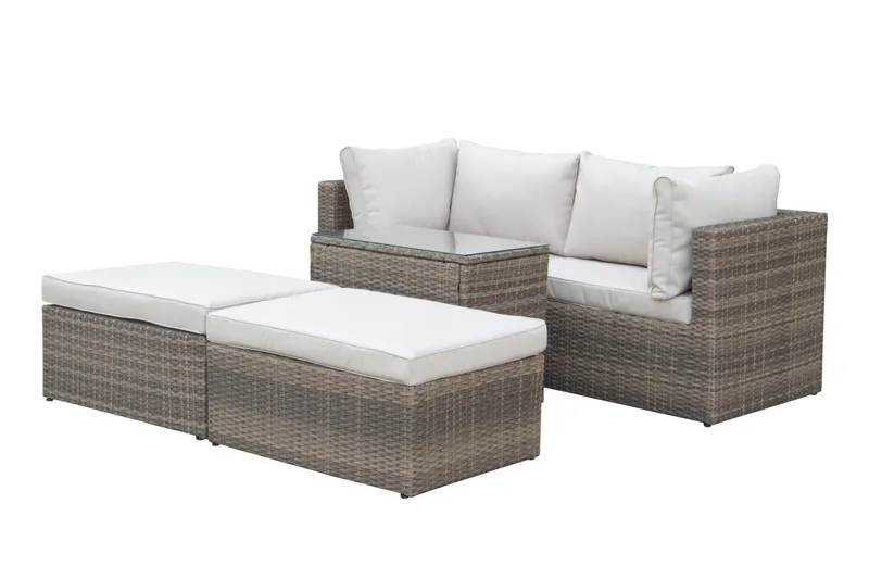 Dramilo lounge-ryhmä polyrottinkia, pöytä ja pehmusteet - Beige - Puutarhakalusteet - Terassiryhmät - Sohvaryhmät ulos