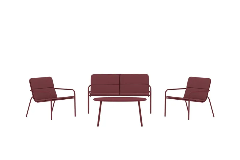 Fourni oleskeluryhmä 2-istuttava sohva + 2 nojatuolia pöydällä ulkokäyttöön - Viininpunainen - Puutarhakalusteet - Terassiryhmät - Oleskeluryhmät