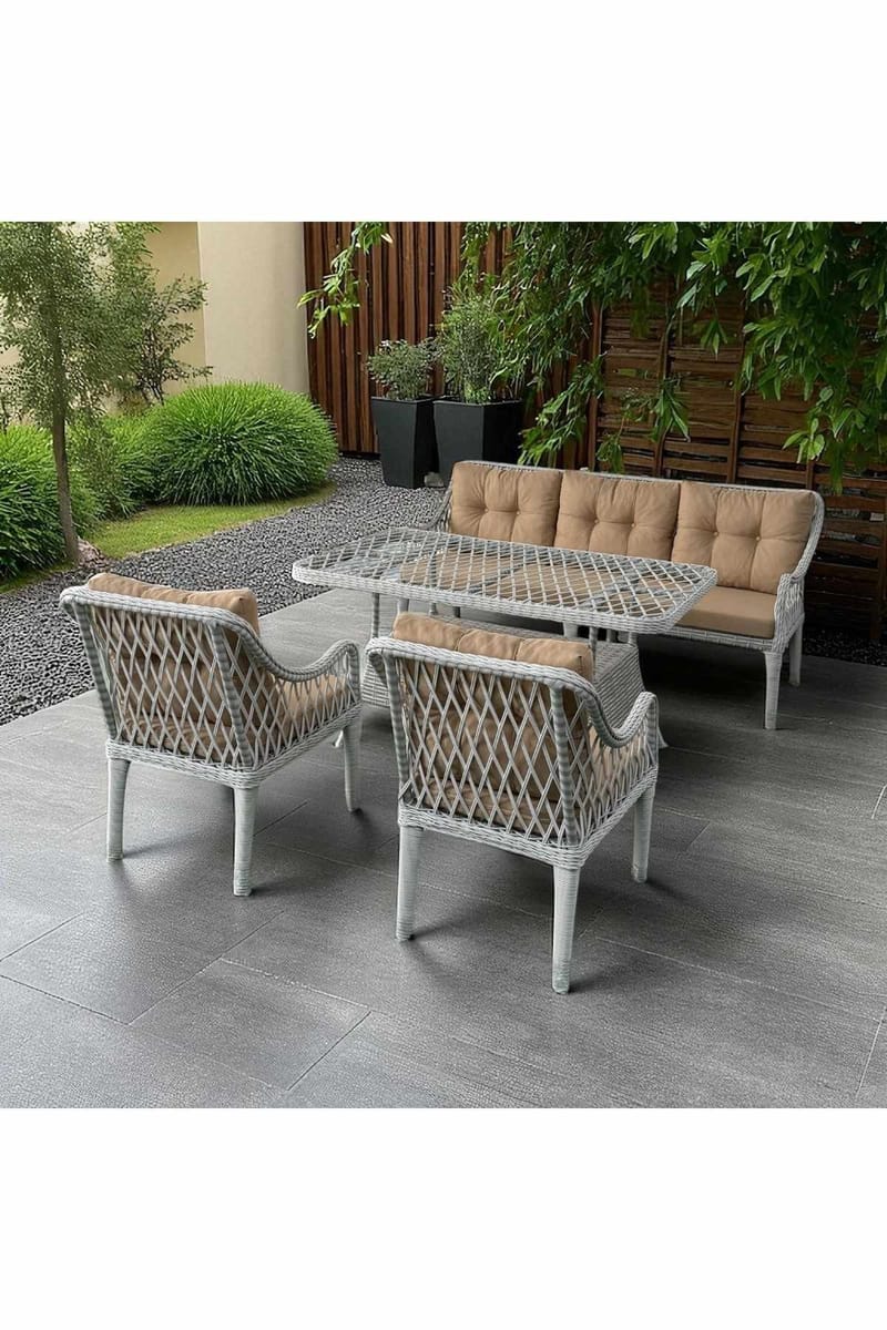 Garden Lounge Set Atelier Del Sofa Hisar 3+1+1 (170 x 78 x 56 cm) Beige valkoinen - Puutarhakalusteet - Terassiryhmät - Sohvaryhmät ulos