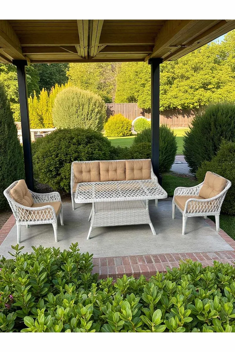Garden Lounge Set Atelier Del Sofa Hisar 3+1+1 (170 x 78 x 56 cm) Beige valkoinen - Puutarhakalusteet - Terassiryhmät - Sohvaryhmät ulos