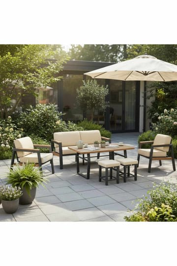 Garden Lounge Set Atelier Del Sofa Leo 3+1+1+2 (170 x 78 x 63 cm) Beige - Puutarhakalusteet - Terassiryhmät - Sohvaryhmät ulos
