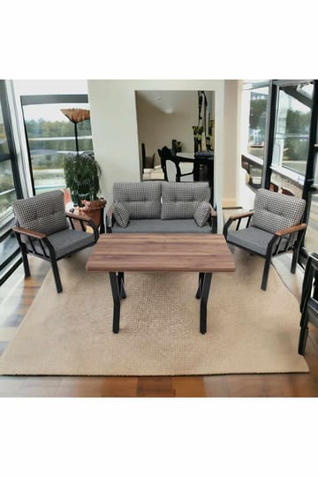 Garden Lounge Set Atelier Del Sofa Musta valkoinen - Puutarhakalusteet - Terassiryhmät - Sohvaryhmät ulos