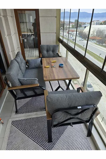 Garden Lounge Set Atelier Del Sofa Musta valkoinen - Puutarhakalusteet - Terassiryhmät - Sohvaryhmät ulos