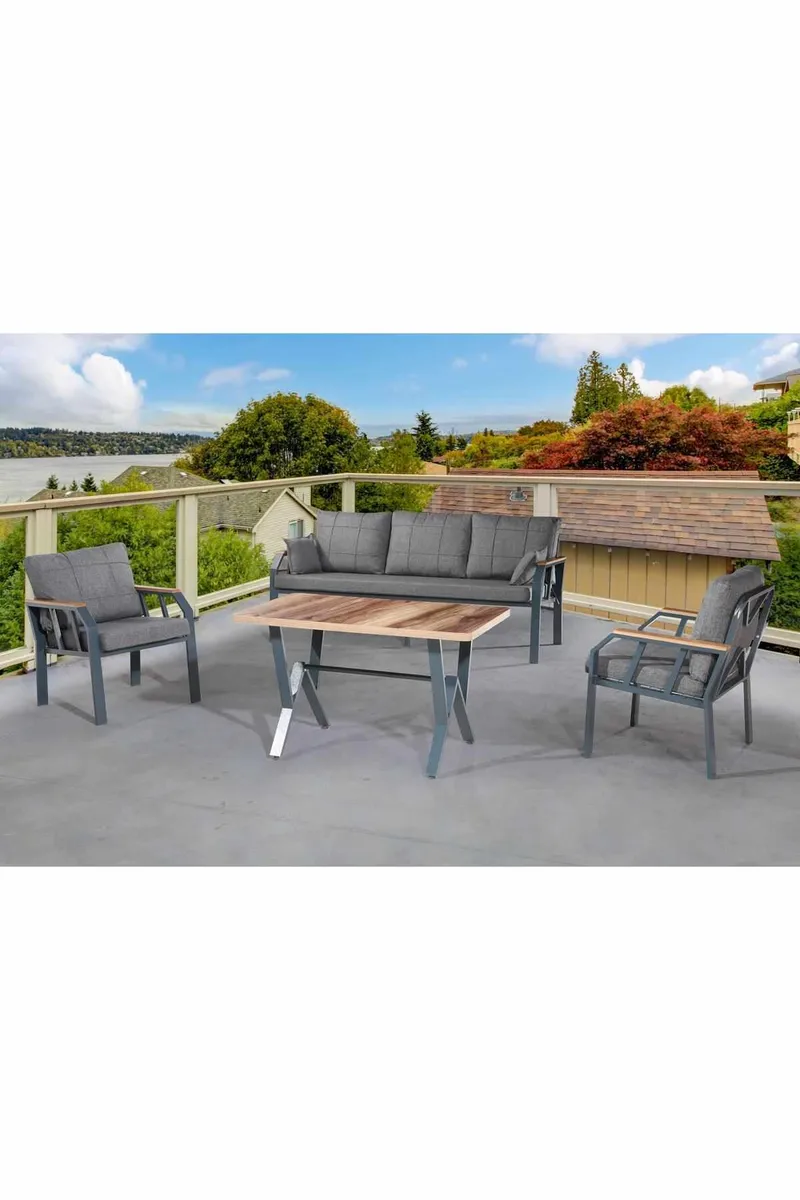 Garden Lounge Set Atelier Del Sofa Nergiz 3+1+1 (200 x 78 x 58 cm) Tummanharmaa - Tummanharmaa - Puutarhakalusteet - Terassiryhmät - Sohvaryhmät ulos