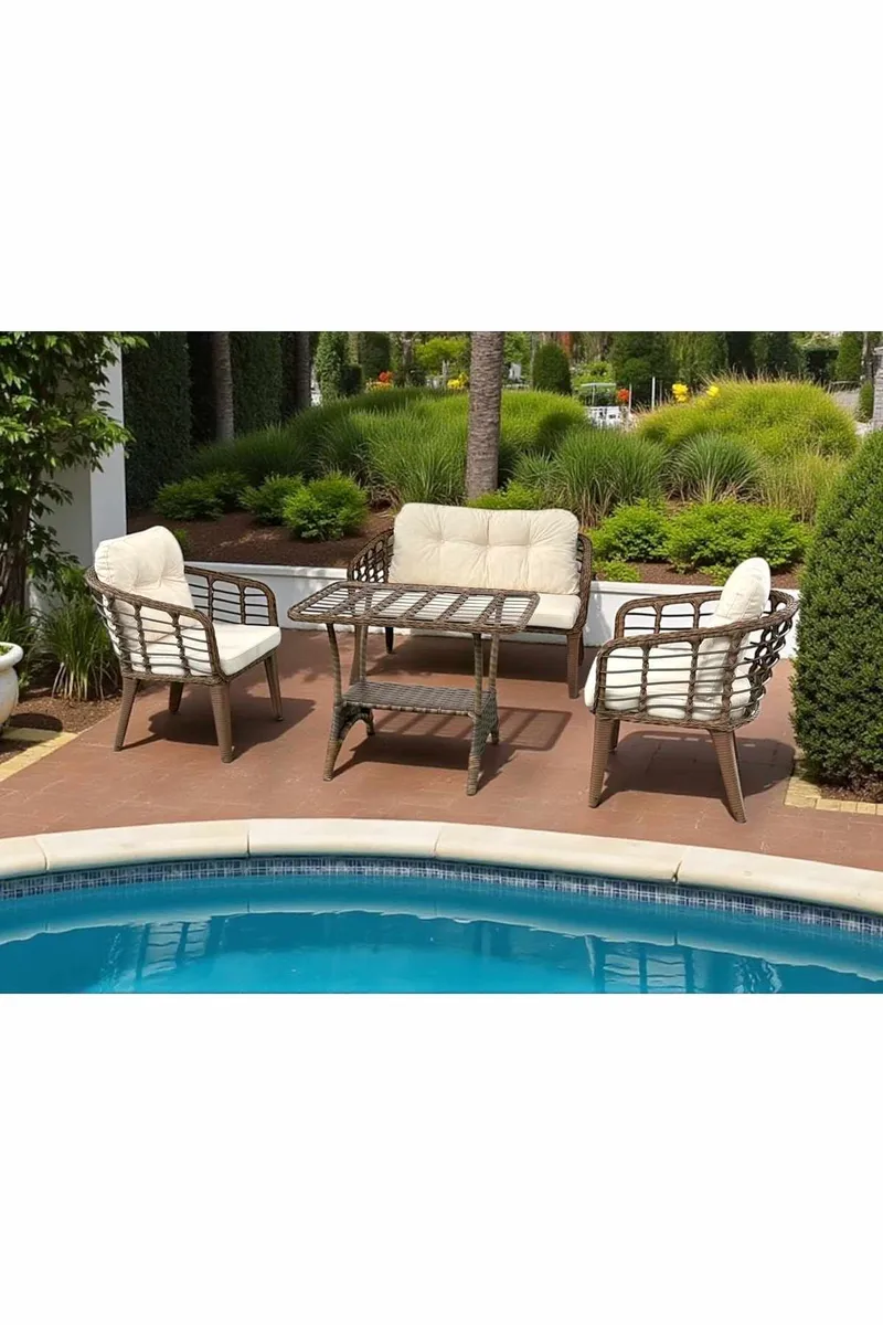 Garden Lounge Set Atelier Del Sofa Ruskea kerma - Puutarhakalusteet - Terassiryhmät - Sohvaryhmät ulos