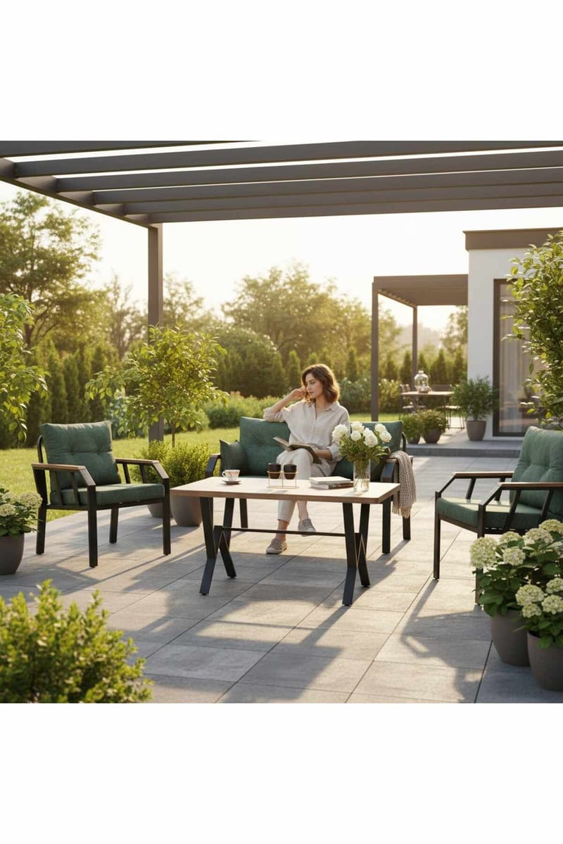 Garden Lounge Set Atelier Del Sofa Vihreä musta - Puutarhakalusteet - Terassiryhmät - Sohvaryhmät ulos