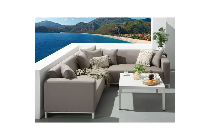 Hörnsoffa Beliani Belize Beige||White - Puutarhakalusteet - Terassiryhmät - Sohvaryhmät ulos