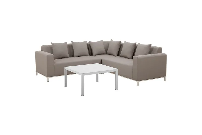 Hörnsoffa Beliani Belize Beige||White - Puutarhakalusteet - Terassiryhmät - Sohvaryhmät ulos