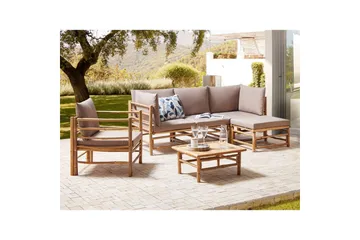 Hörnsoffa Beliani Cerreto med fåtölj Beige/ljust trä Beige||Light wood - Puutarhakalusteet - Terassiryhmät - Sohvaryhmät ulos