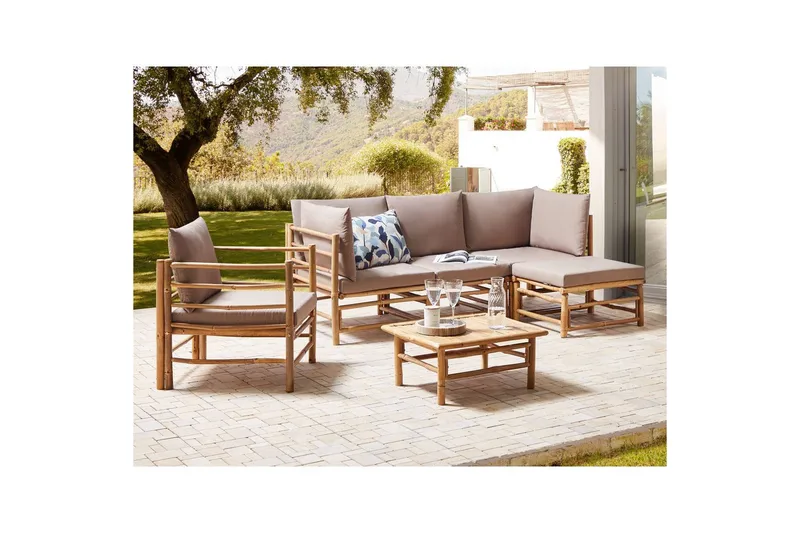 Hörnsoffa Beliani Cerreto med fåtölj Beige/ljust trä Beige||Light wood - Puutarhakalusteet - Terassiryhmät - Sohvaryhmät ulos