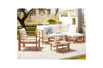 Hörnsoffa Beliani Cerreto med fåtölj Beige/ljust trä White||Light wood - Puutarhakalusteet - Terassiryhmät - Sohvaryhmät ulos