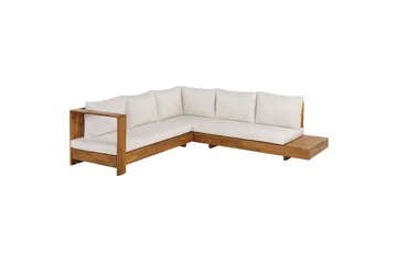 Hörnsoffa Beliani Marettimo Light wood||White - Puutarhakalusteet - Terassiryhmät - Terassisohvat