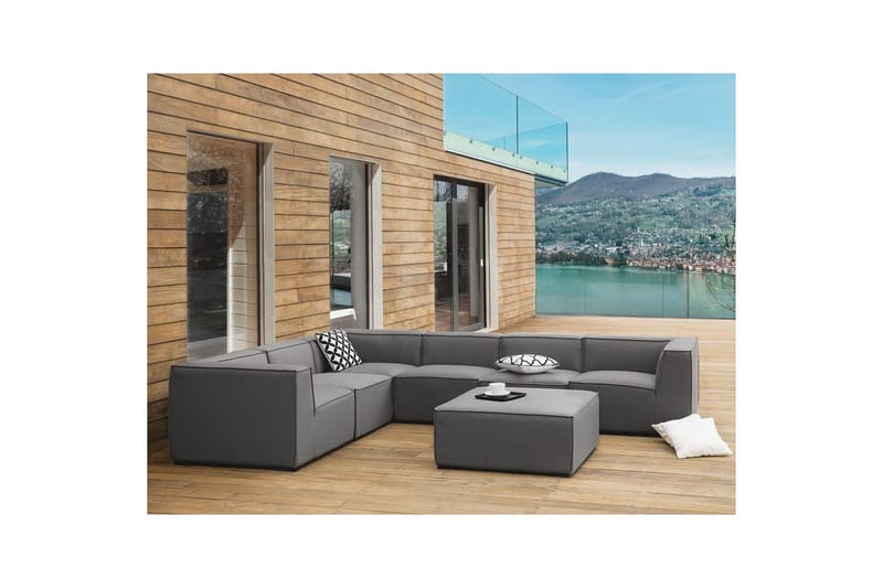 Hörnsoffa med fotpall Beliani Arezzo Beige/svart, Högervänd Dark grey, Black Left-faced - Puutarhakalusteet - Terassiryhmät - Terassisohvat