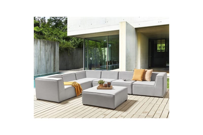 Hörnsoffa med fotpall Beliani Arezzo Beige/svart, Högervänd Grey, Black Left-faced - Puutarhakalusteet - Terassiryhmät - Terassisohvat