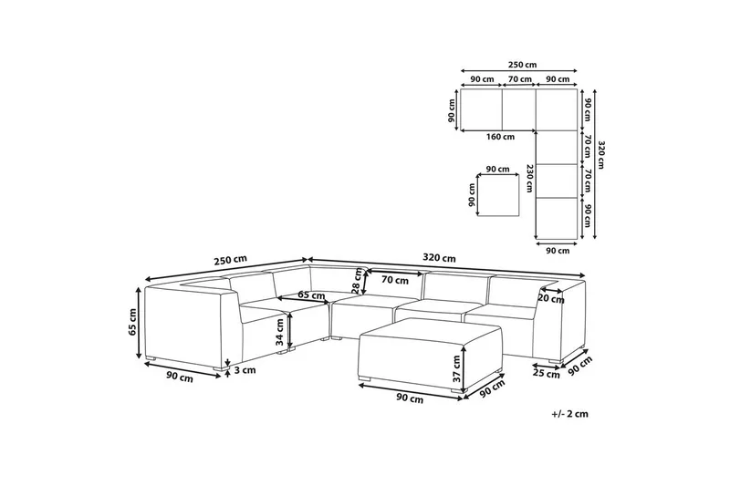 Hörnsoffa med fotpall Beliani Arezzo Beige/svart, Högervänd Grey, Black Left-faced - Puutarhakalusteet - Terassiryhmät - Terassisohvat