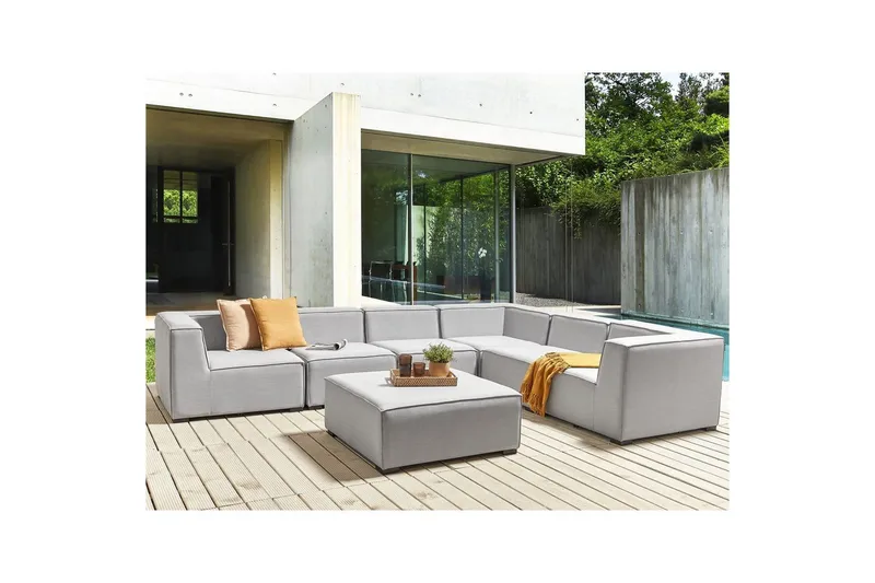 Hörnsoffa med fotpall Beliani Arezzo Beige/svart, Högervänd Grey, Black Right-faced - Puutarhakalusteet - Terassiryhmät - Terassisohvat