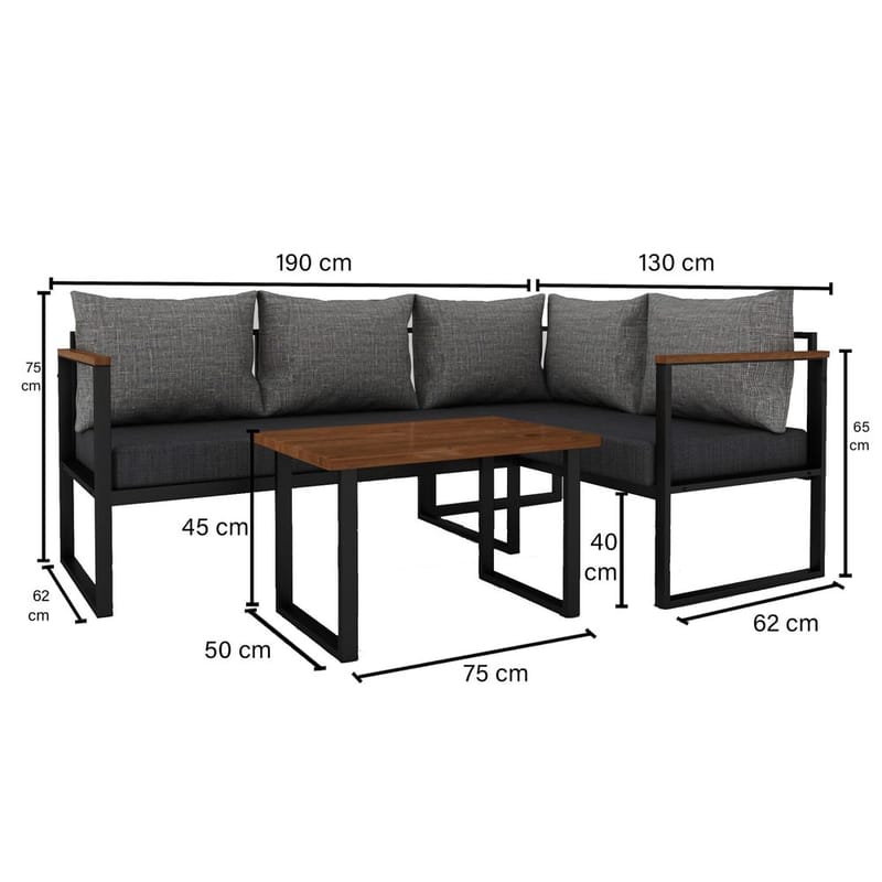Hue 3-istuttava Sohvaryhmä Ulkokäyttöön - Harmaa/Antrasiitti - Puutarhakalusteet - Terassiryhmät - Sohvaryhmät ulos
