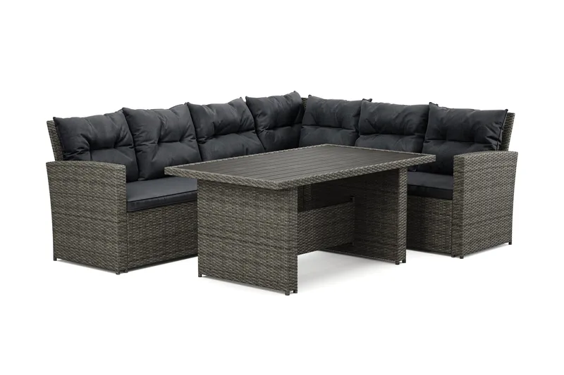 James ulkoloungeryhmä – 5-istuttava polyrottinkisohvaryhmä - Harmaa - Puutarhakalusteet - Terassiryhmät - Sohvaryhmät ulos