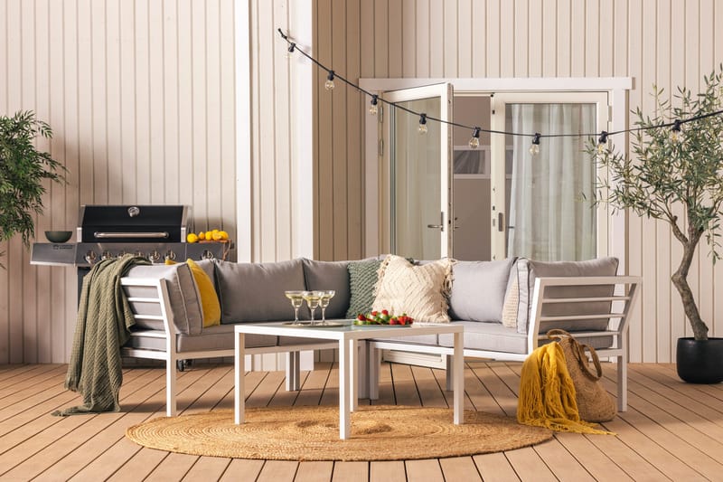 Kulmasohva Ariany - Valkoinen/Harmaa - Puutarhakalusteet - Terassiryhmät - Terassisohvat