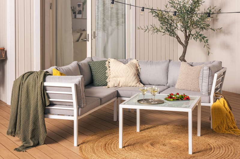 Kulmasohva Ariany - Valkoinen/Harmaa - Puutarhakalusteet - Terassiryhmät - Terassisohvat