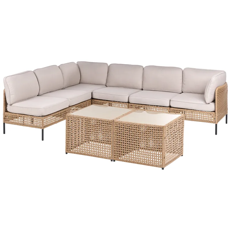 Kulmasohva ulos pöydällä 6-istuttava Omegana modulaarinen polyrottinki - Beige/Musta - Puutarhakalusteet - Terassiryhmät - Sohvaryhmät ulos