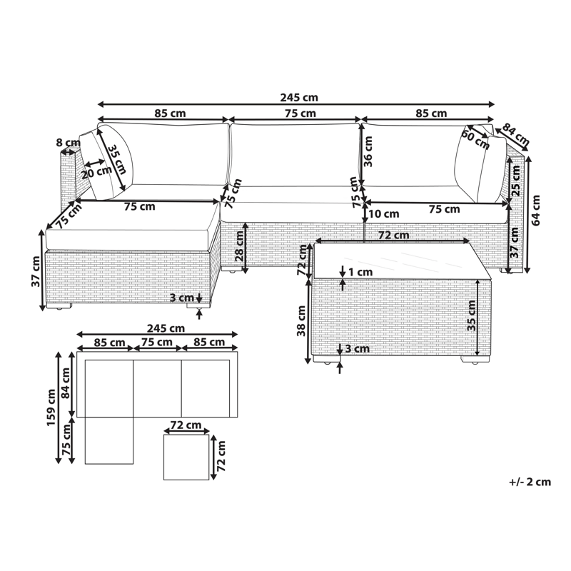 Kulmasohva ulos pöydällä 4-istuttava Sano oikeakätinen modulaarinen polyrottinki - Valkoinen/beige - Puutarhakalusteet - Terassiryhmät - Sohvaryhmät ulos