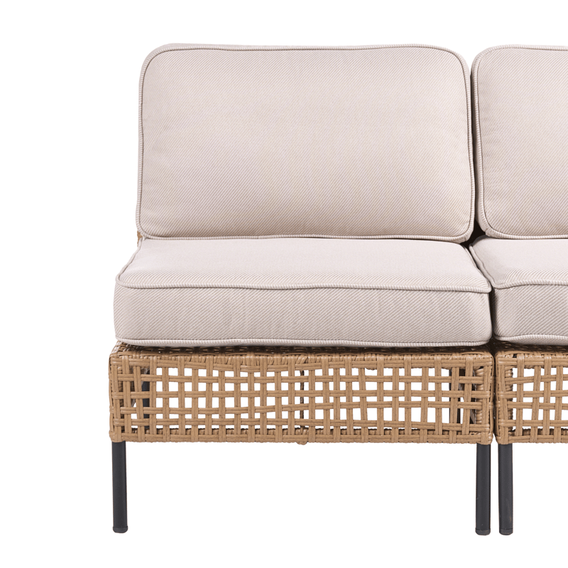 Kulmasohva ulos pöydällä 6-istuttava Omegana modulaarinen polyrottinki - Beige/Musta - Puutarhakalusteet - Terassiryhmät - Sohvaryhmät ulos
