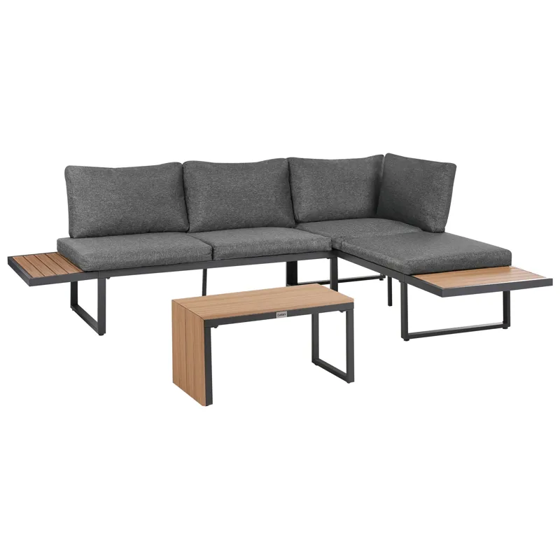 Kulmasohva ulos pöydällä 4-istuttava Pienza oikeakätinen - Harmaa/Ruskea/Musta - Puutarhakalusteet - Terassiryhmät - Sohvaryhmät ulos