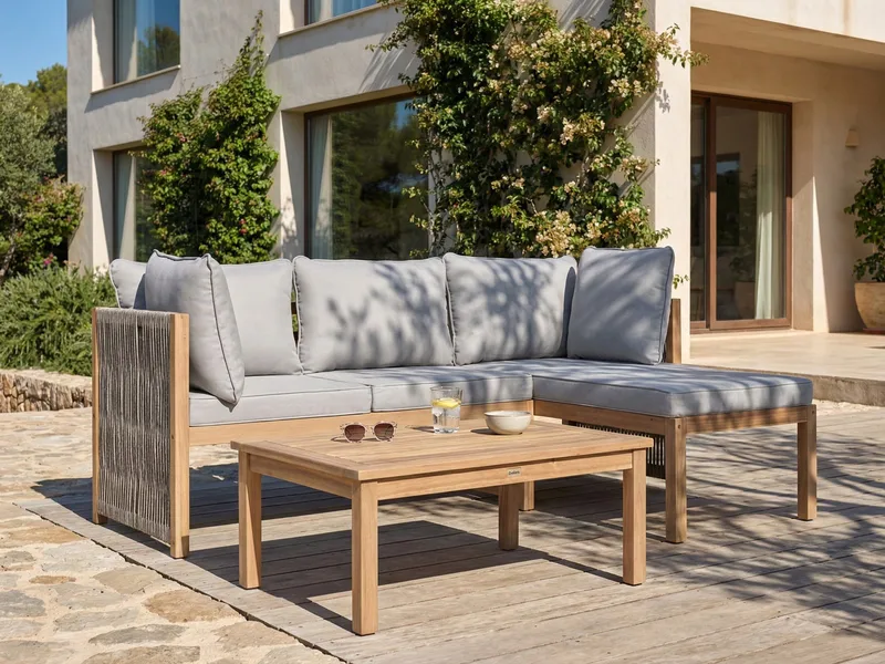 Kulmasohva ulos pöydällä 3-istuttava Arabba vasenkätinen akaasiapuu - Ruskea/Harmaa - Puutarhakalusteet - Terassiryhmät - Sohvaryhmät ulos