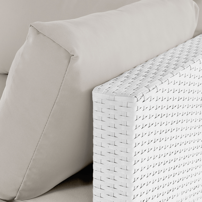 Kulmasohva ulos pöydällä 4-istuttava Sano oikeakätinen modulaarinen polyrottinki - Valkoinen/beige - Puutarhakalusteet - Terassiryhmät - Sohvaryhmät ulos