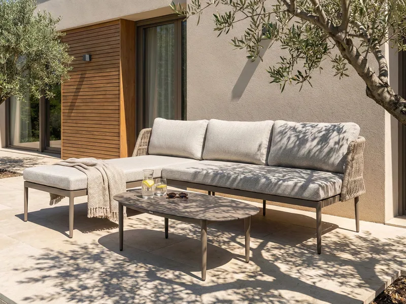 Kulmasohva ulos pöydällä 3-istuttava Leffe oikeakätinen - Beige - Puutarhakalusteet - Terassiryhmät - Sohvaryhmät ulos