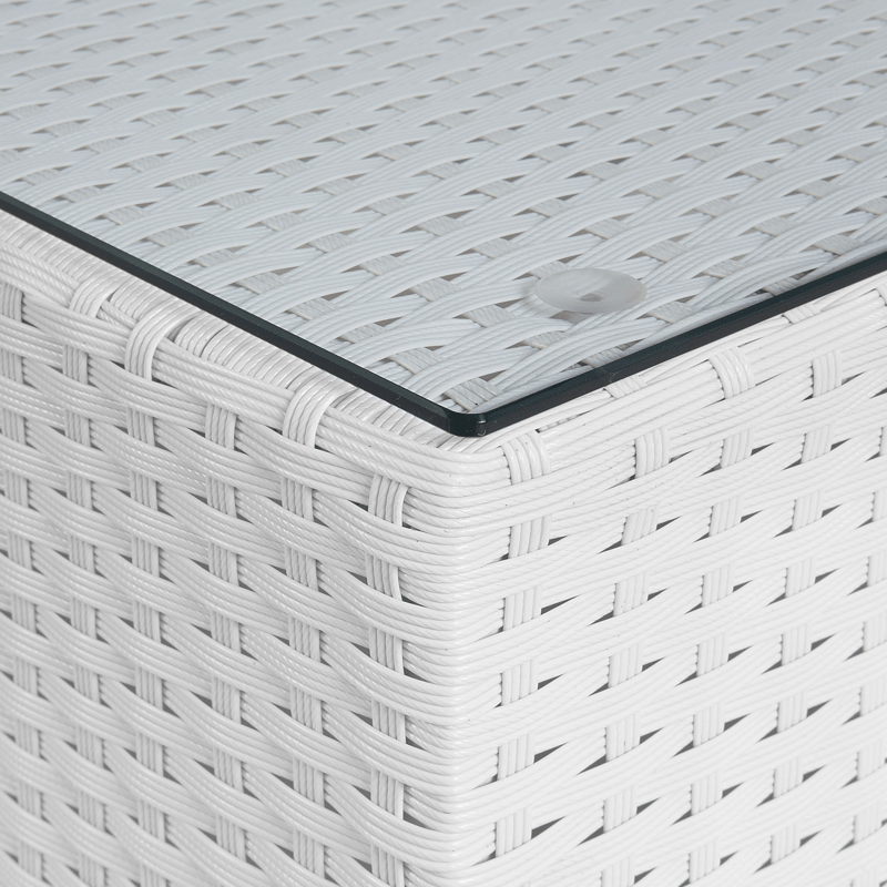 Kulmasohva ulos pöydällä 4-istuttava Sano oikeakätinen modulaarinen polyrottinki - Valkoinen/beige - Puutarhakalusteet - Terassiryhmät - Sohvaryhmät ulos