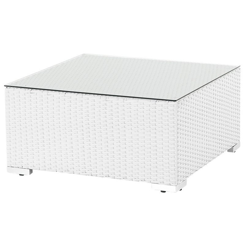 Kulmasohva ulos pöydällä 4-istuttava Sano oikeakätinen modulaarinen polyrottinki - Valkoinen/beige - Puutarhakalusteet - Terassiryhmät - Sohvaryhmät ulos