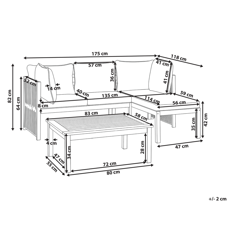 Kulmasohva ulos pöydällä 3-istuttava Arabba vasenkätinen akaasiapuu - Ruskea/Harmaa - Puutarhakalusteet - Terassiryhmät - Sohvaryhmät ulos
