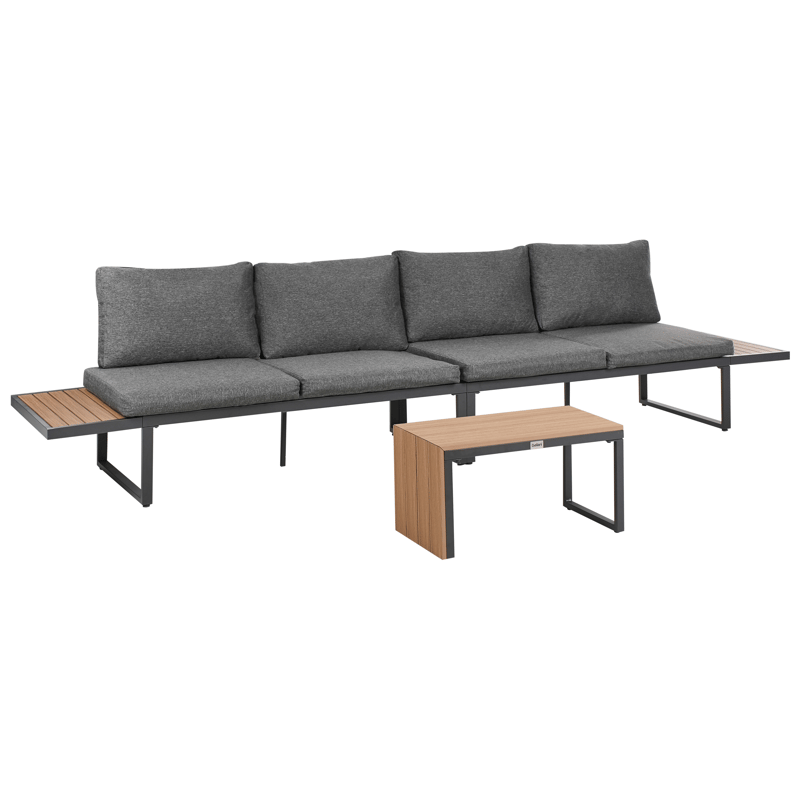 Kulmasohva ulos pöydällä 4-istuttava Pienza oikeakätinen - Harmaa/Ruskea/Musta - Puutarhakalusteet - Terassiryhmät - Sohvaryhmät ulos