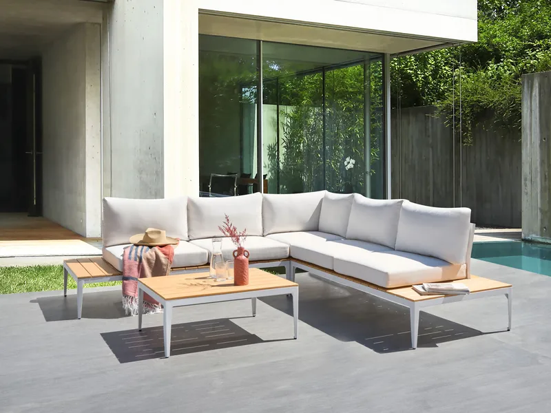 Kulmasohva ulos pöydällä 5-istuttava Positano - Valkoinen/Ruskea - Puutarhakalusteet - Terassiryhmät - Sohvaryhmät ulos