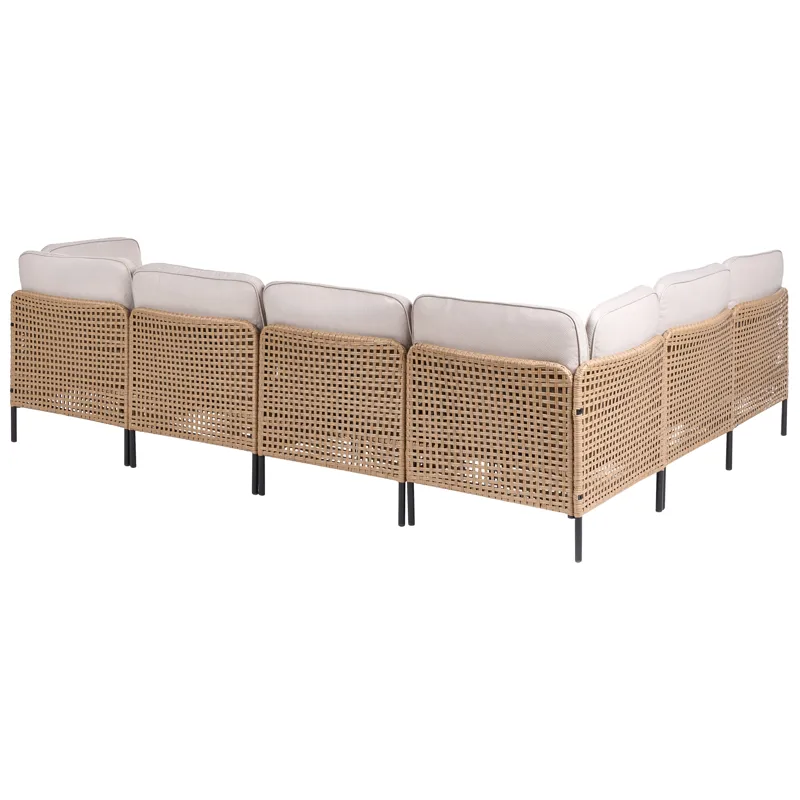 Kulmasohva ulos pöydällä 6-istuttava Omegana modulaarinen polyrottinki - Beige/Musta - Puutarhakalusteet - Terassiryhmät - Sohvaryhmät ulos