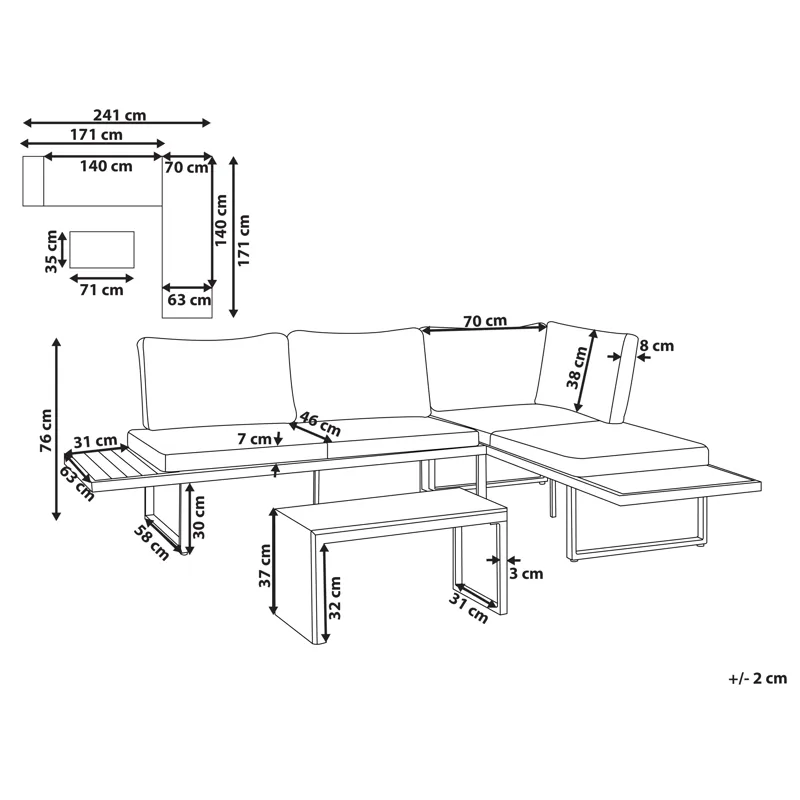 Kulmasohva ulos pöydällä 4-istuttava Pienza oikeakätinen - Harmaa/Ruskea/Musta - Puutarhakalusteet - Terassiryhmät - Sohvaryhmät ulos