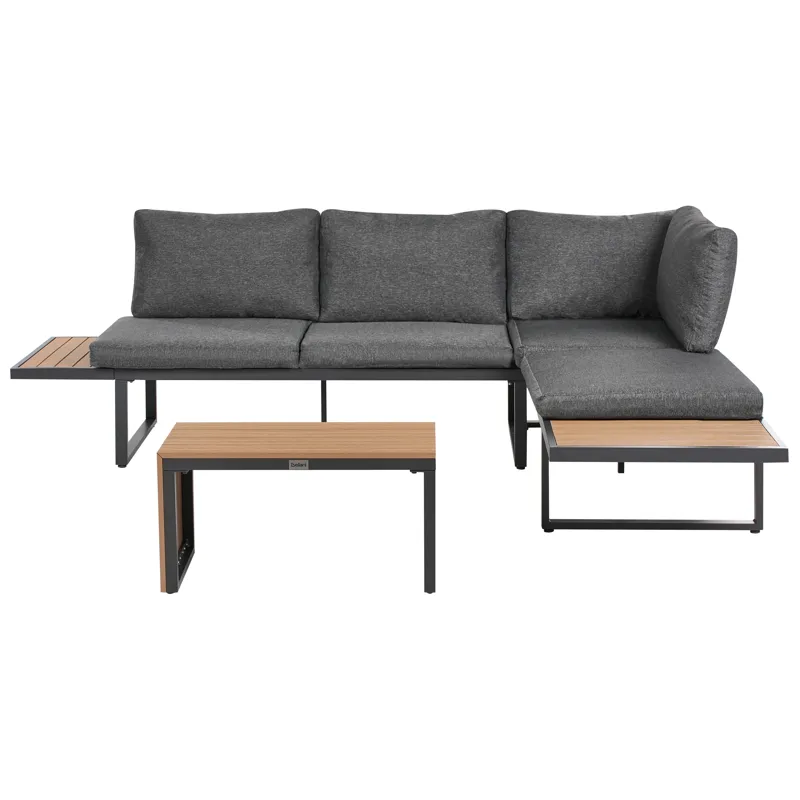 Kulmasohva ulos pöydällä 4-istuttava Pienza oikeakätinen, Harmaa/Ruskea/Musta